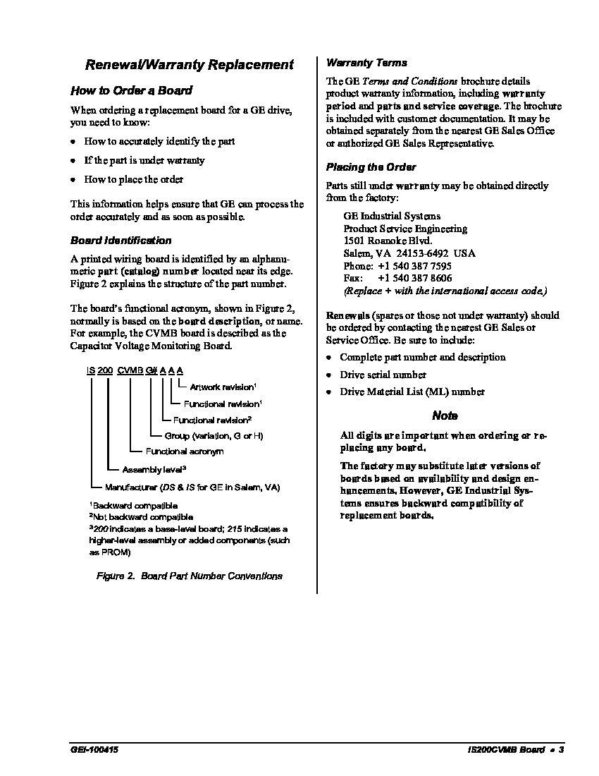 First Page Image of IS200CVMBG1A Capacitor Voltage Monitoring Board Renewal and Replacement Warranty.pdf